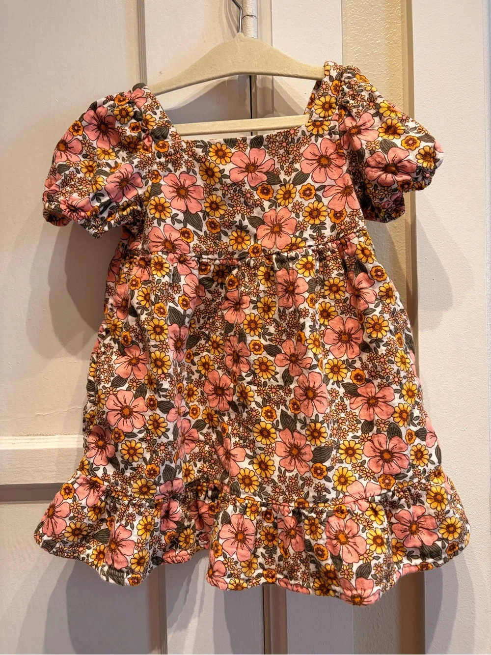 Cat & Jack Pink and Yellow Floral Puff-Sleeve Dress